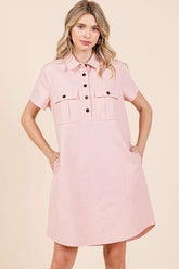 Mittoshop Button Detail Collared Neck Short Sleeve Shirt Dress